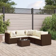 Salon de jardin 6 pcs avec coussins Marron Résine tressée