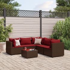 Salon de jardin 6 pcs avec coussins Marron Résine tressée