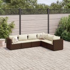 Salon de jardin 6 pcs avec coussins Marron Résine tressée