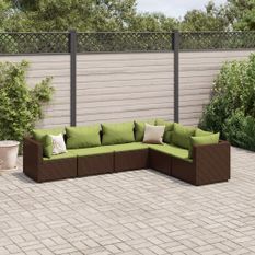 Salon de jardin 6 pcs avec coussins Marron Résine tressée