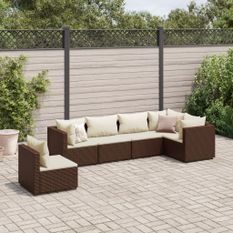 Salon de jardin 6 pcs avec coussins Marron Résine tressée