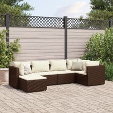 Salon de jardin 6 pcs avec coussins Marron Résine tressée