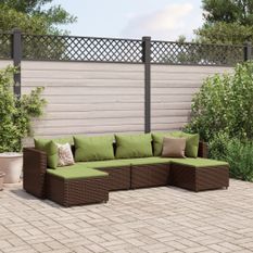 Salon de jardin 6 pcs avec coussins Marron Résine tressée