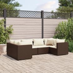 Salon de jardin 6 pcs avec coussins Marron Résine tressée