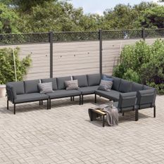 Salon de jardin 6 pcs avec coussins noir aluminium