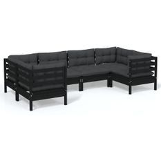 Salon de jardin 6 pcs avec coussins Noir Bois de pin 4