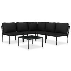 Salon de jardin 6 pcs avec coussins Noir PVC 2