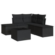 Salon de jardin 6 pcs avec coussins noir résine tressée
