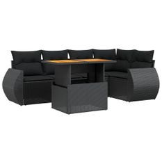 Salon de jardin 6 pcs avec coussins noir résine tressée