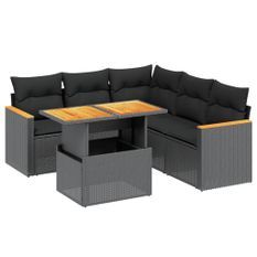 Salon de jardin 6 pcs avec coussins noir résine tressée