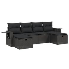 Salon de jardin 6 pcs avec coussins noir résine tressée