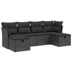 Salon de jardin 6 pcs avec coussins noir résine tressée