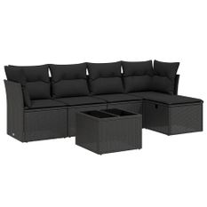 Salon de jardin 6 pcs avec coussins noir résine tressée
