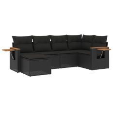 Salon de jardin 6 pcs avec coussins noir résine tressée