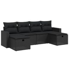 Salon de jardin 6 pcs avec coussins noir résine tressée