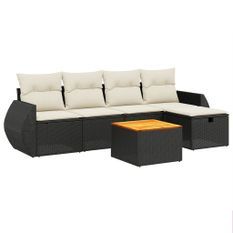 Salon de jardin 6 pcs avec coussins noir résine tressée