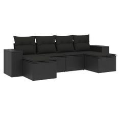 Salon de jardin 6 pcs avec coussins noir résine tressée