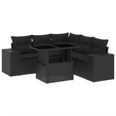 Salon de jardin 6 pcs avec coussins noir résine tressée