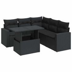 Salon de jardin 6 pcs avec coussins noir résine tressée
