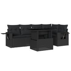 Salon de jardin 6 pcs avec coussins noir résine tressée