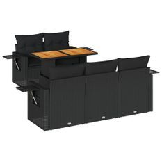 Salon de jardin 6 pcs avec coussins noir résine tressée