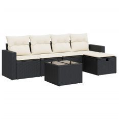 Salon de jardin 6 pcs avec coussins noir résine tressée