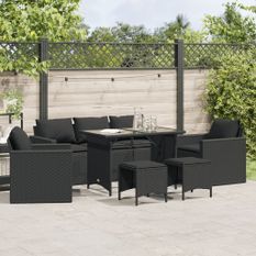 Salon de jardin 6 pcs avec coussins noir résine tressée