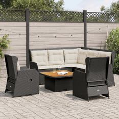 Salon de jardin 6 pcs avec coussins Noir Résine tressée