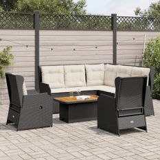 Salon de jardin 6 pcs avec coussins Noir Résine tressée