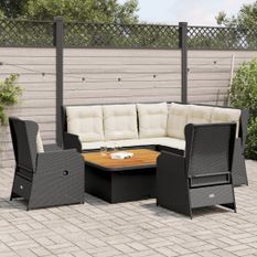 Salon de jardin 6 pcs avec coussins Noir Résine tressée