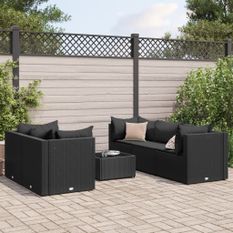 Salon de jardin 6 pcs avec coussins Noir Résine tressée