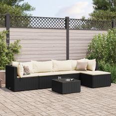 Salon de jardin 6 pcs avec coussins Noir Résine tressée