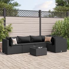 Salon de jardin 6 pcs avec coussins Noir Résine tressée