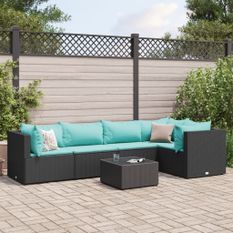 Salon de jardin 6 pcs avec coussins Noir Résine tressée