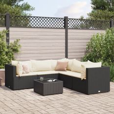 Salon de jardin 6 pcs avec coussins Noir Résine tressée