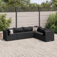 Salon de jardin 6 pcs avec coussins Noir Résine tressée