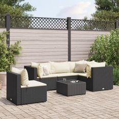 Salon de jardin 6 pcs avec coussins Noir Résine tressée