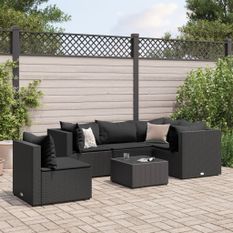 Salon de jardin 6 pcs avec coussins Noir Résine tressée