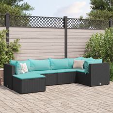 Salon de jardin 6 pcs avec coussins Noir Résine tressée