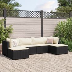 Salon de jardin 6 pcs avec coussins Noir Résine tressée