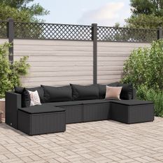 Salon de jardin 6 pcs avec coussins Noir Résine tressée