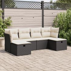 Salon de jardin 6 pcs avec coussins noir résine tressée