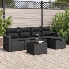 Salon de jardin 6 pcs avec coussins noir résine tressée