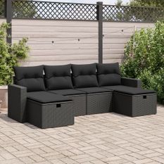 Salon de jardin 6 pcs avec coussins noir résine tressée