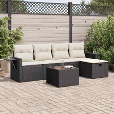 Salon de jardin 6 pcs avec coussins noir résine tressée