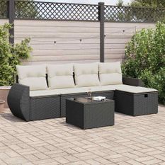 Salon de jardin 6 pcs avec coussins noir résine tressée