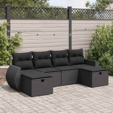 Salon de jardin 6 pcs avec coussins noir résine tressée