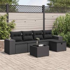 Salon de jardin 6 pcs avec coussins noir résine tressée