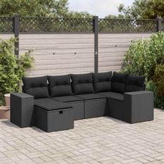 Salon de jardin 6 pcs avec coussins noir résine tressée