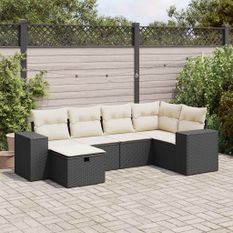 Salon de jardin 6 pcs avec coussins noir résine tressée